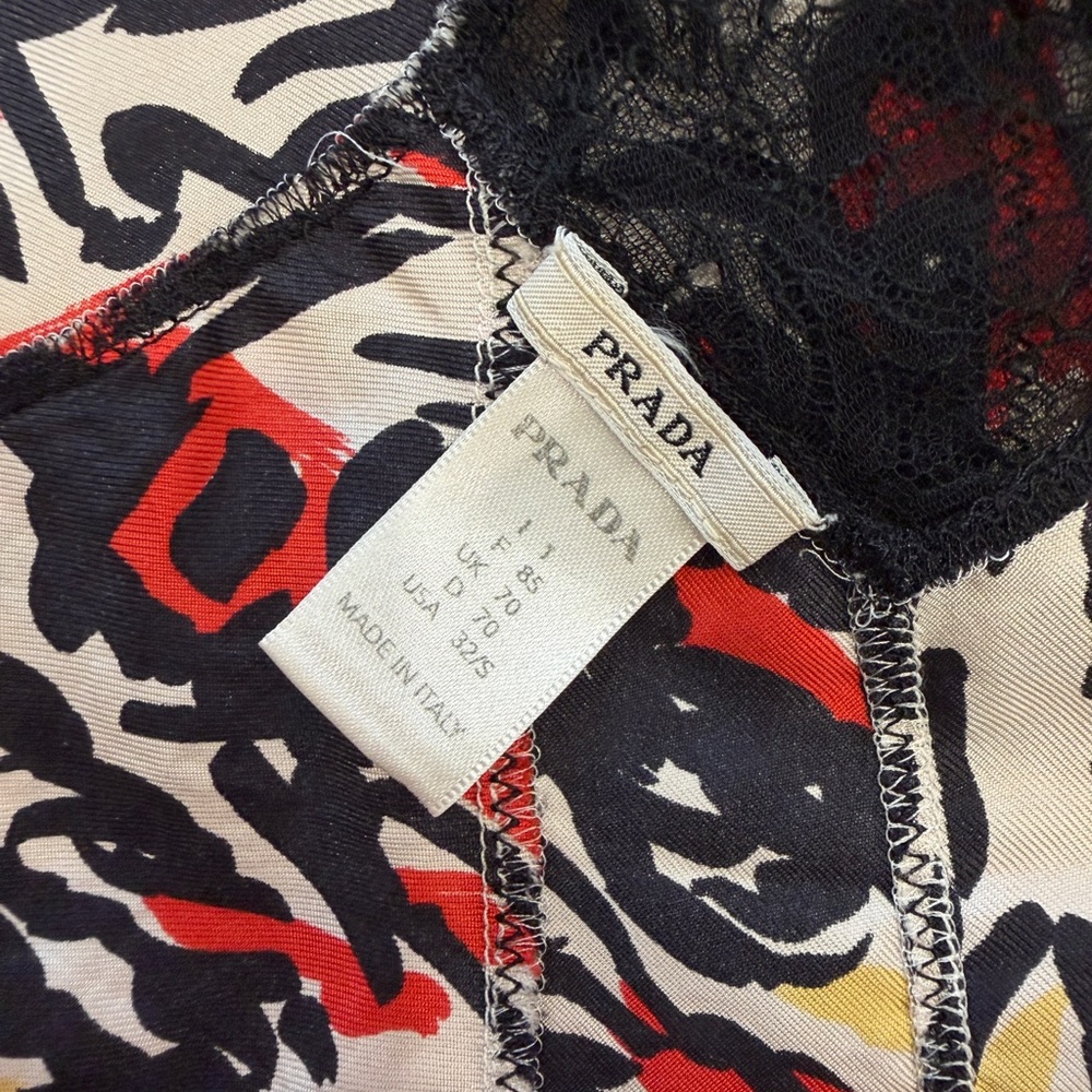 Prada Vintage Printed Silk Lace Trim Camisole Top IT 38 - Picture 2 of 3